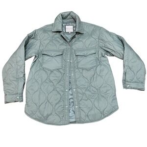 BAGATELLE Womens S Quilted Shacket Jacket Light Seafoam Green Snap Front Pockets